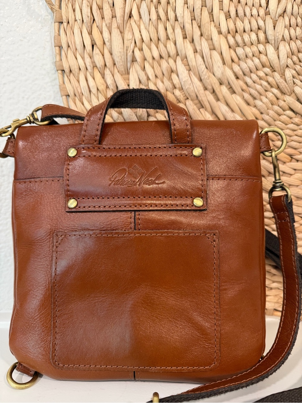 Patricia Nash Mini Luzille Brown Leather Convertible Crossbody to Backpack Bag